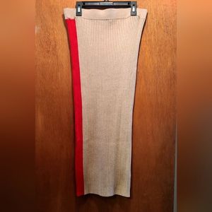 MNG suit Incredibly soft maxi skirt tan/red stripped stretch szS/M